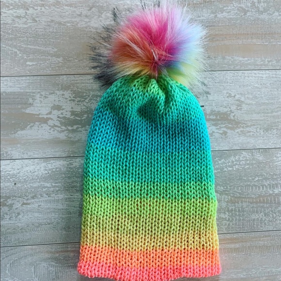 Accessories - TikTok Rainbow Beanie, Neon, Lisa Frank Inspired